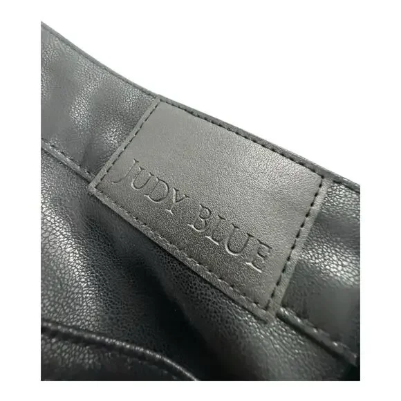 Judy Blue Black Faux Leather Bootcut Pants 14W 34X32 Mob Wife Monochrome - Picture 7 of 9